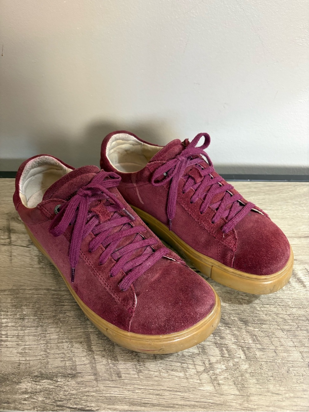 Women's BIRKENSTOCK Burgundy Suede BEND LOW Comfort FOOTBED Sneakers SHOES  39